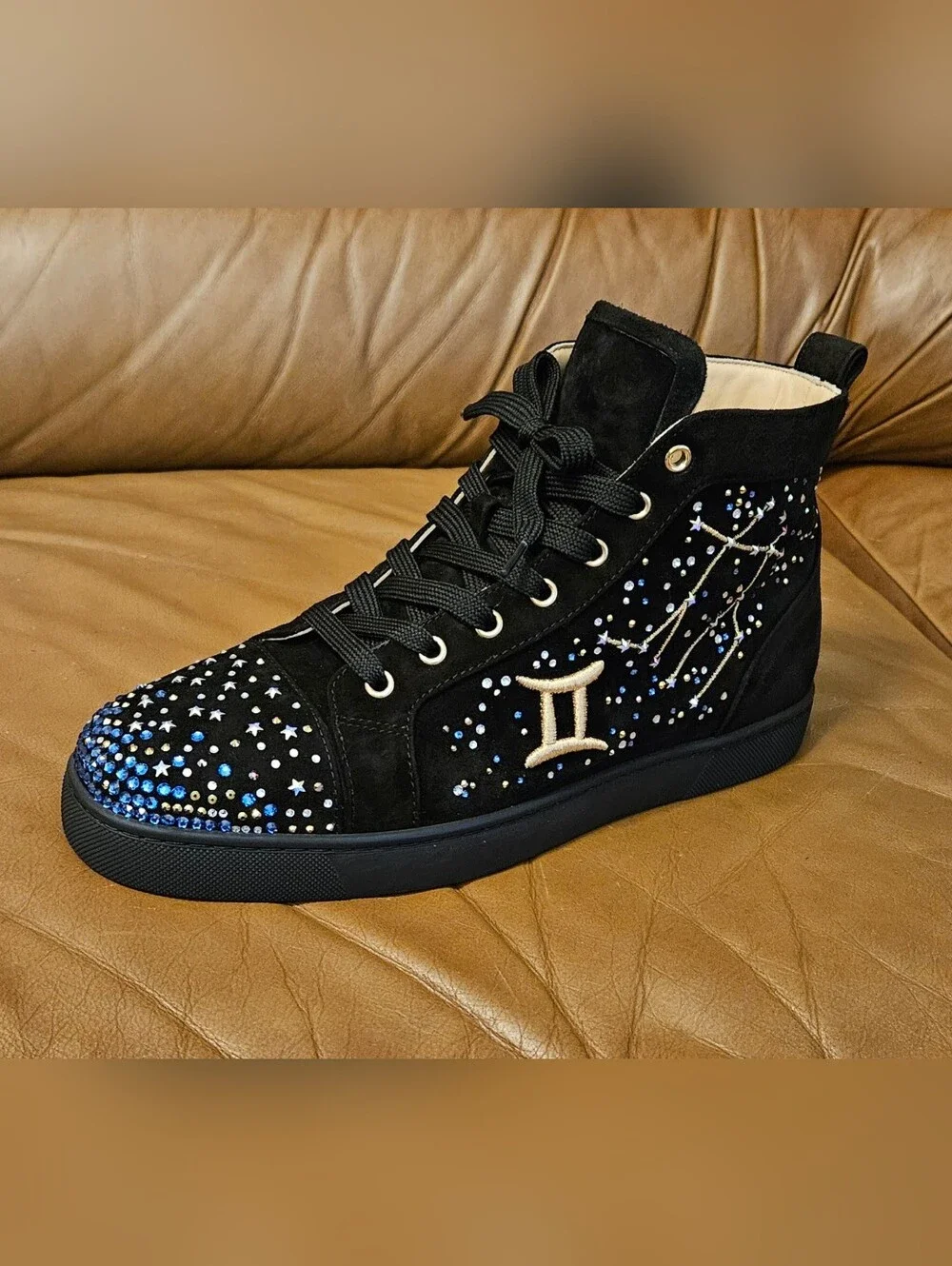 Men's Christian Louboutin Black Suede Swarovski  Designer Sneakers Size 9.5 US